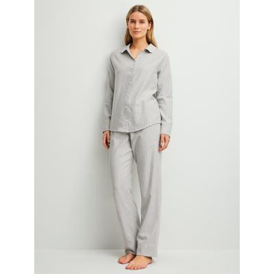 Schlafanzug CALIDA "Flannel Dreams", Damen, Gr. L (48/50), grau (pearl blau), Flanell, Obermaterial: 100% Baumwolle, Homewear-Sets Schlafanzug