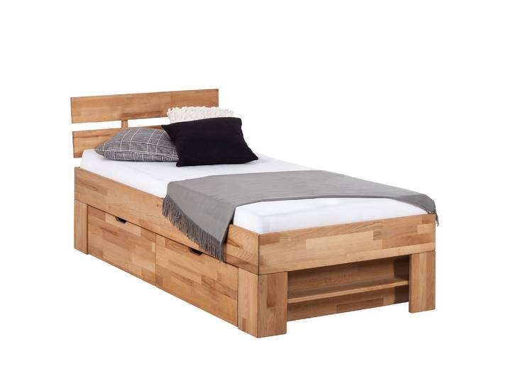 Massivholzbett EosWOOD inkl Bettkästen 90 x 200cm Massivholz Kernbuche, geölt Braun/Beige/Kernbuche Kernbuche