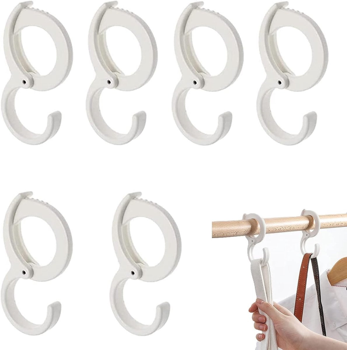 Set van 6 weerbestendige multi-functionele anti-val haken in wit voor kleding, keuken en planten