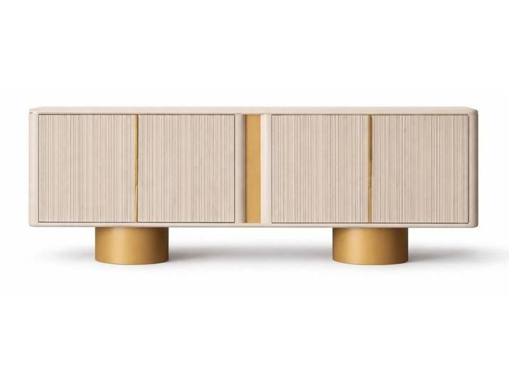 JVmoebel Sideboard Stilvoller beiger Sideboard mit goldenen Beinen Konsole Esszimmermöbel (1 St), Made in Europa