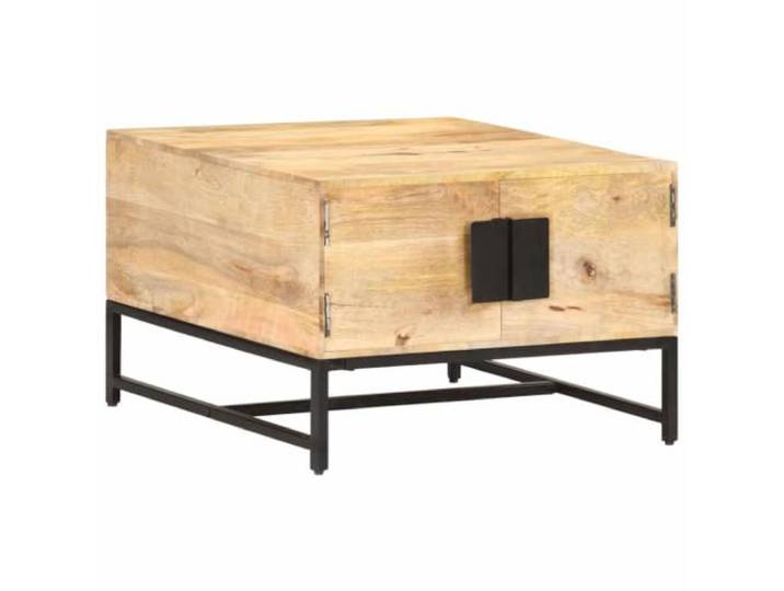 Couchtisch aus massivem Mangoholz 67x67x45 cm mit Eisengestell und großem Staufach - Rustikaler Beistelltisch fürs Wohnzimmer - Massivholz Tisch mit exquisiter Handwerkskunst