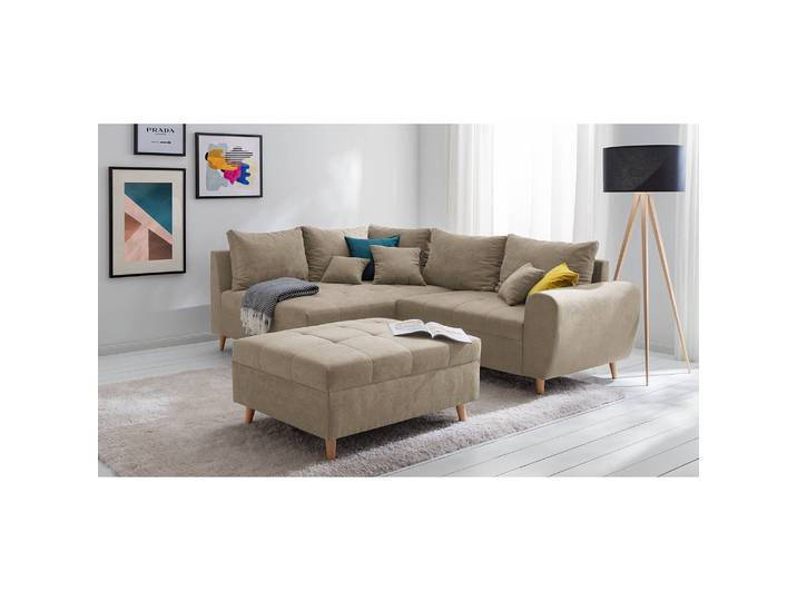 Ecksofa Capstone Braun Microfaser Sole 249 x 94 x 175cm Ottomane davorstehend links mit Hocker Skandi