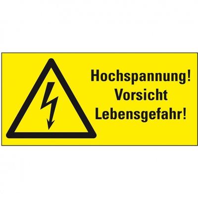 Aufkleber I Warn-Kombischild Hochspannung! Vorsicht Lebensgefahr!, praxisbewährt, Folie, 300x200mm, BGV A8