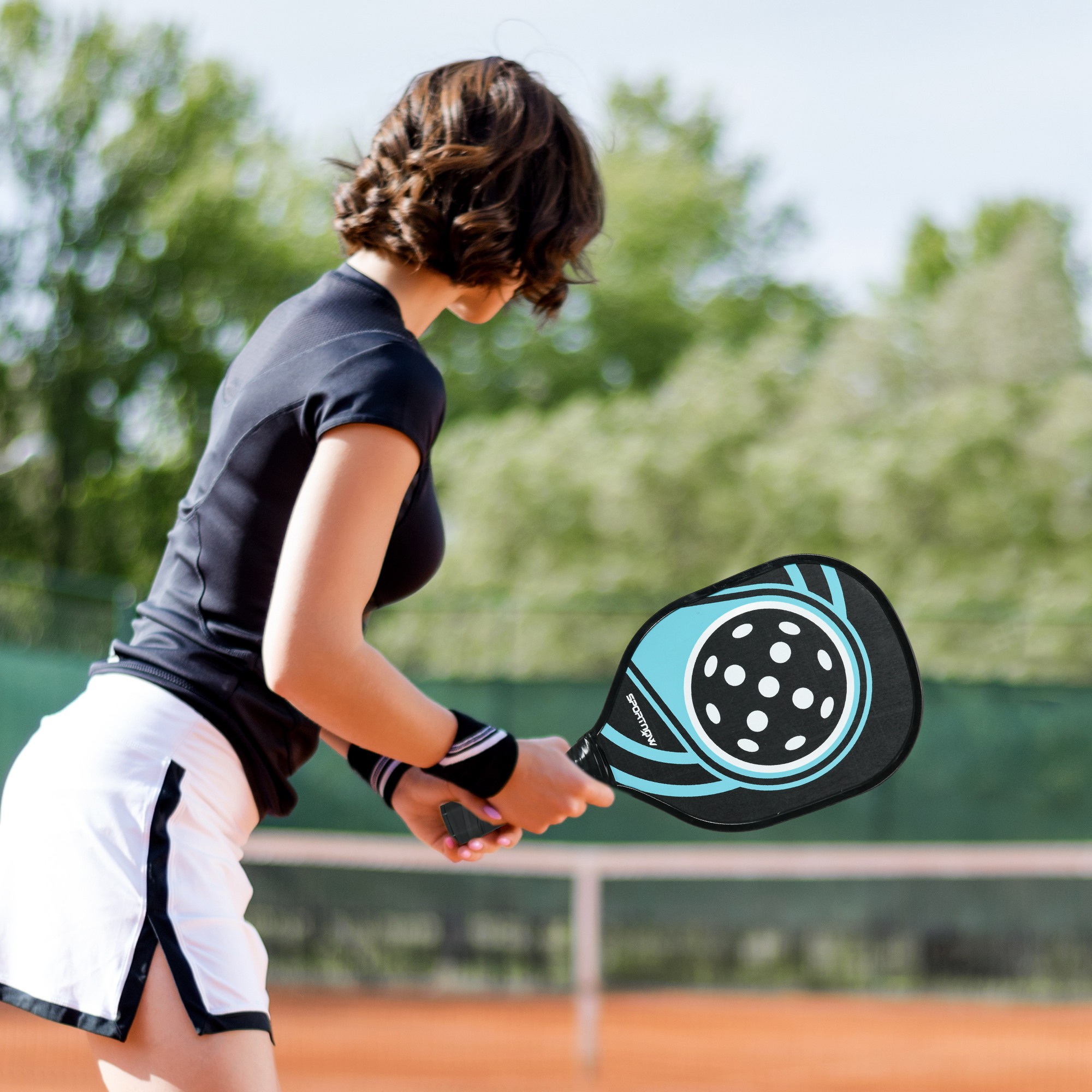 Sportnow Set di 4 racchette da pickleball in legno di pioppo, con 4 palline e una borsa, Blu e nero   Aosom Italy