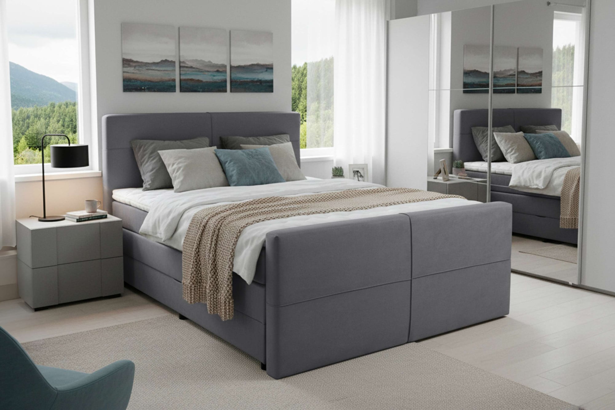 Boxspringbett HOME AFFAIRE "Lucas, Doppelbett, Polsterbett, Federkernbett, Komforbett, 160,180 cm", grau (castle rock), B:186cm L:226cm, 100% PES, Komplettbetten, Boxspringbett, inkl. Topper, zwei Bettkästen, Taschen-Federkernmatratze, Härtegrad 3
