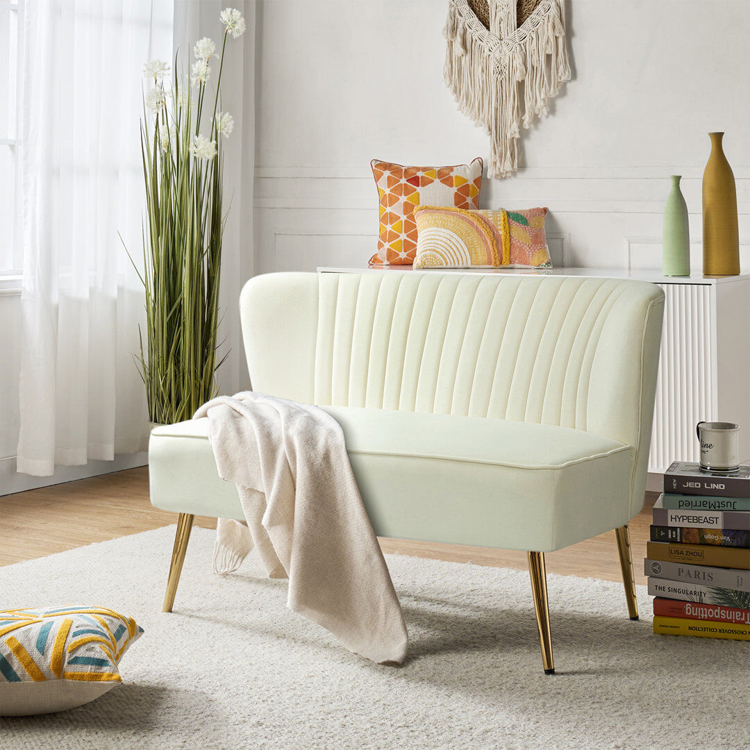 Blue Elephant Monica 119cm W Modern 2 Seater Velvet Sofa Ivory 80cm H X 119cm W X 77.5cm D