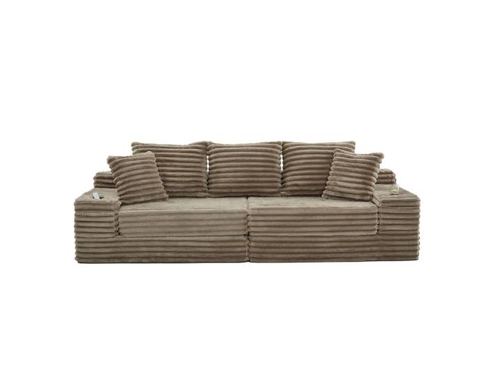 Oxeza Schlafsofa 273/98/87 cm Khaki mit beidseitigen Taschen und Getränkehaltern, Sandfarben, Mode, Rechteckig, 107.48x34.25x38.58 cm, Babymöbel & Kindermöbel, Kinderzimmer & Jugendzimmer, Schlafsofas