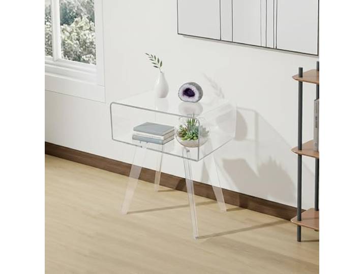 EDIJJFR Acryl Beistelltisch Klein, Moderner Transparent Nachttisch mit Ablagefläche, Offene Abteil höhe für Schlafzimmer Wohnzimmer Arbeitszimmer, 30x41x50 cm