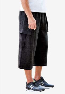 Men's Big & Tall Fleece Judo Shorts by KingSize in Black White Marl (Size L)