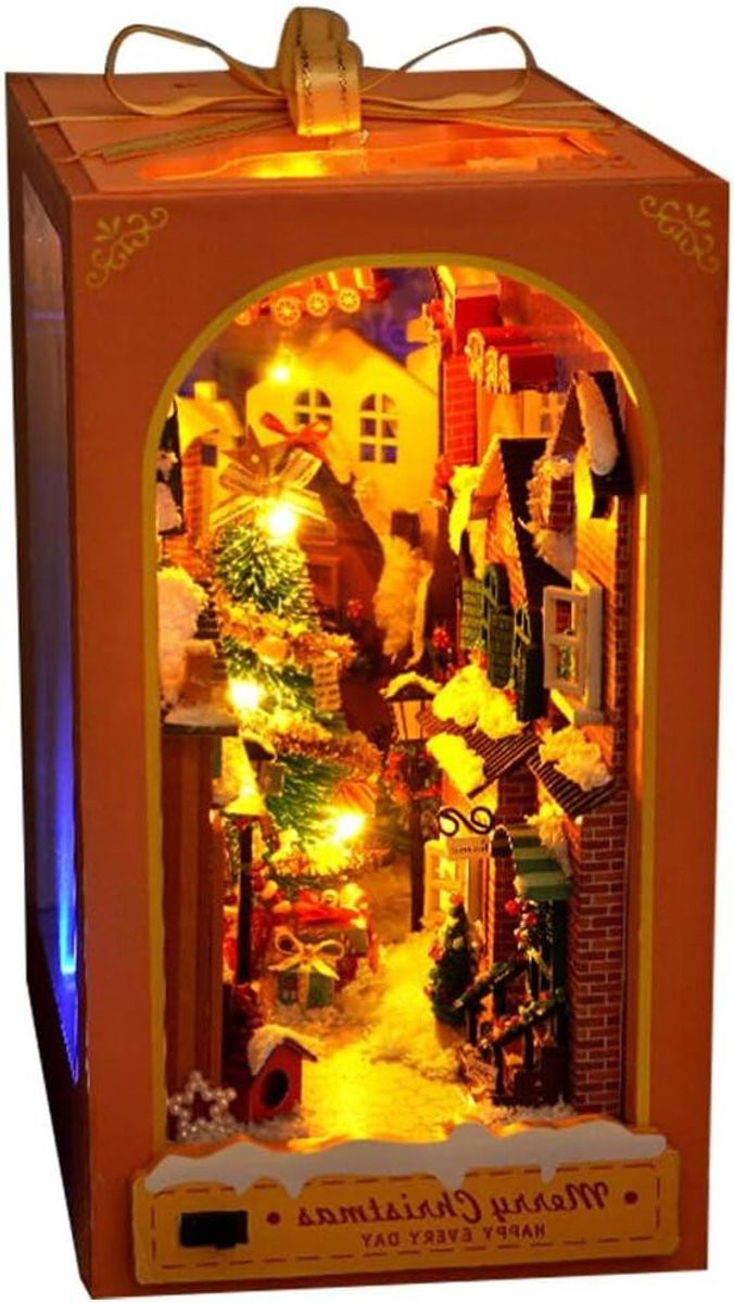 Miniatuur Huis Model Houten Bouwpakket Oranje - Boeksteun voor Interieur Decoratie - Lengte: 18 cm