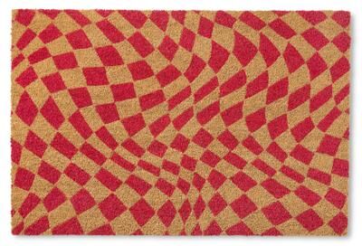 TOWN & COUNTRY TERRA Emmett Groovy Checkerboard Outdoor Door Mat, Natural Coir Mat