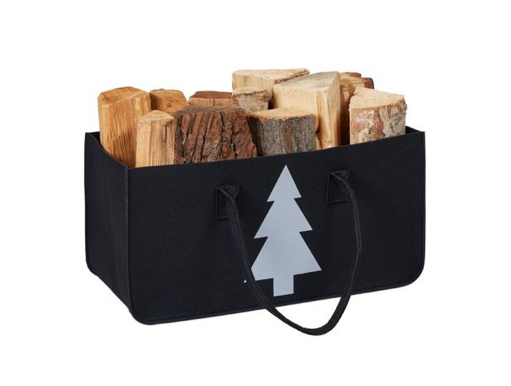 Relaxdays Schwarze Kaminholztasche Filz mit Motiv