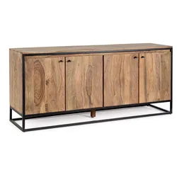 Sideboard Nartan aus Sheesham-Holz, modern massiv, Natur, 4 Türen, Metallgestell