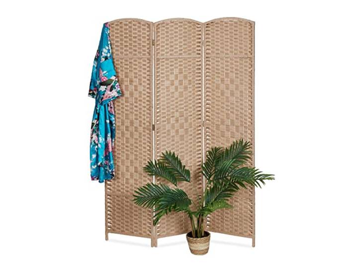 Relaxdays Paravent en 3 éléments\, 170x120 cm\, Salon\, Chambres\, décoratif\, Design tressé\, Bois\, Papier\, Couleur Nature