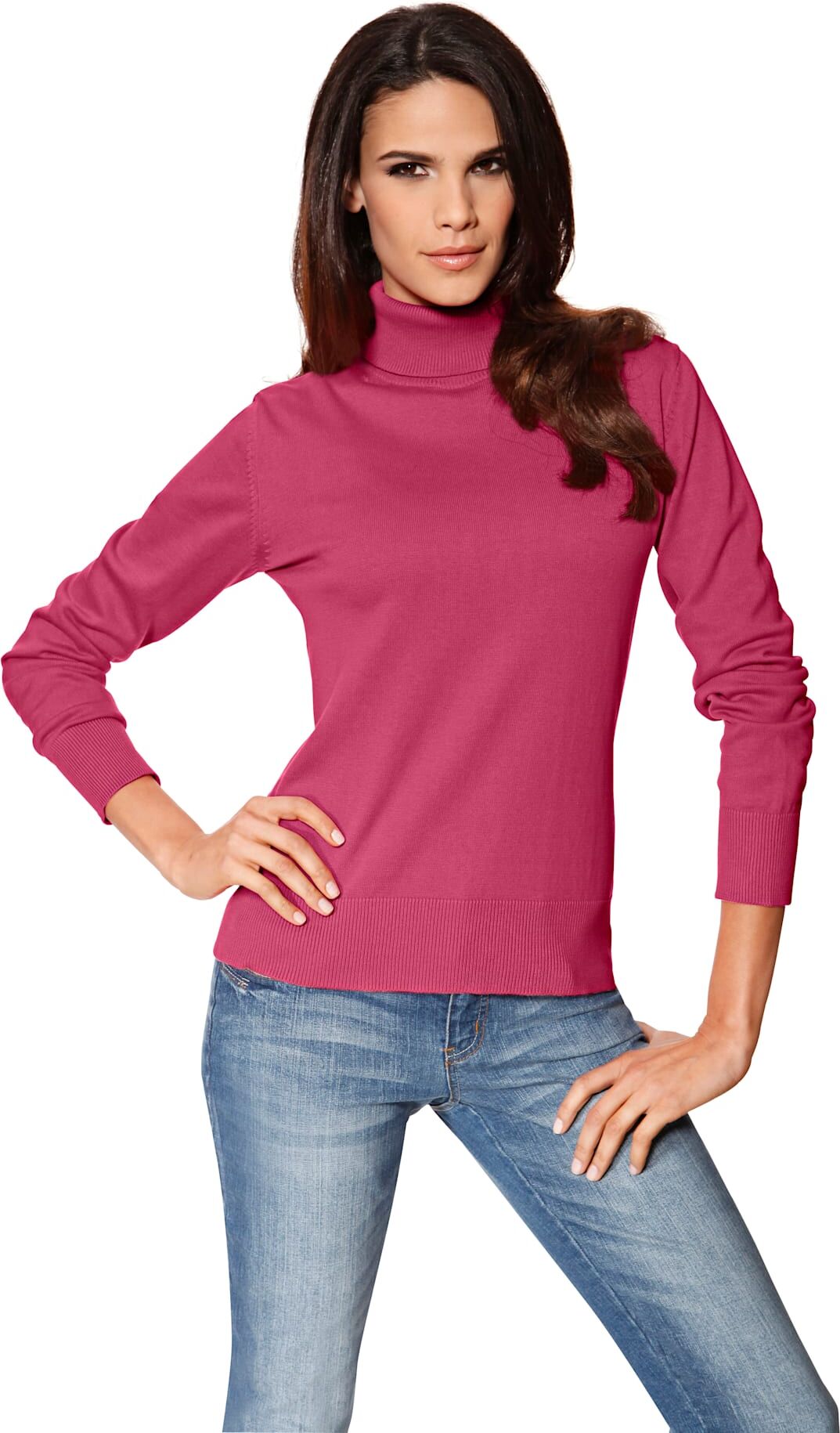Rollkragenpullover HEINE "Rollkragen-Pullover", Damen, Gr. 40, pink, 100% Baumwolle, unifarben, Pullover Rollkragenpullover pink 40