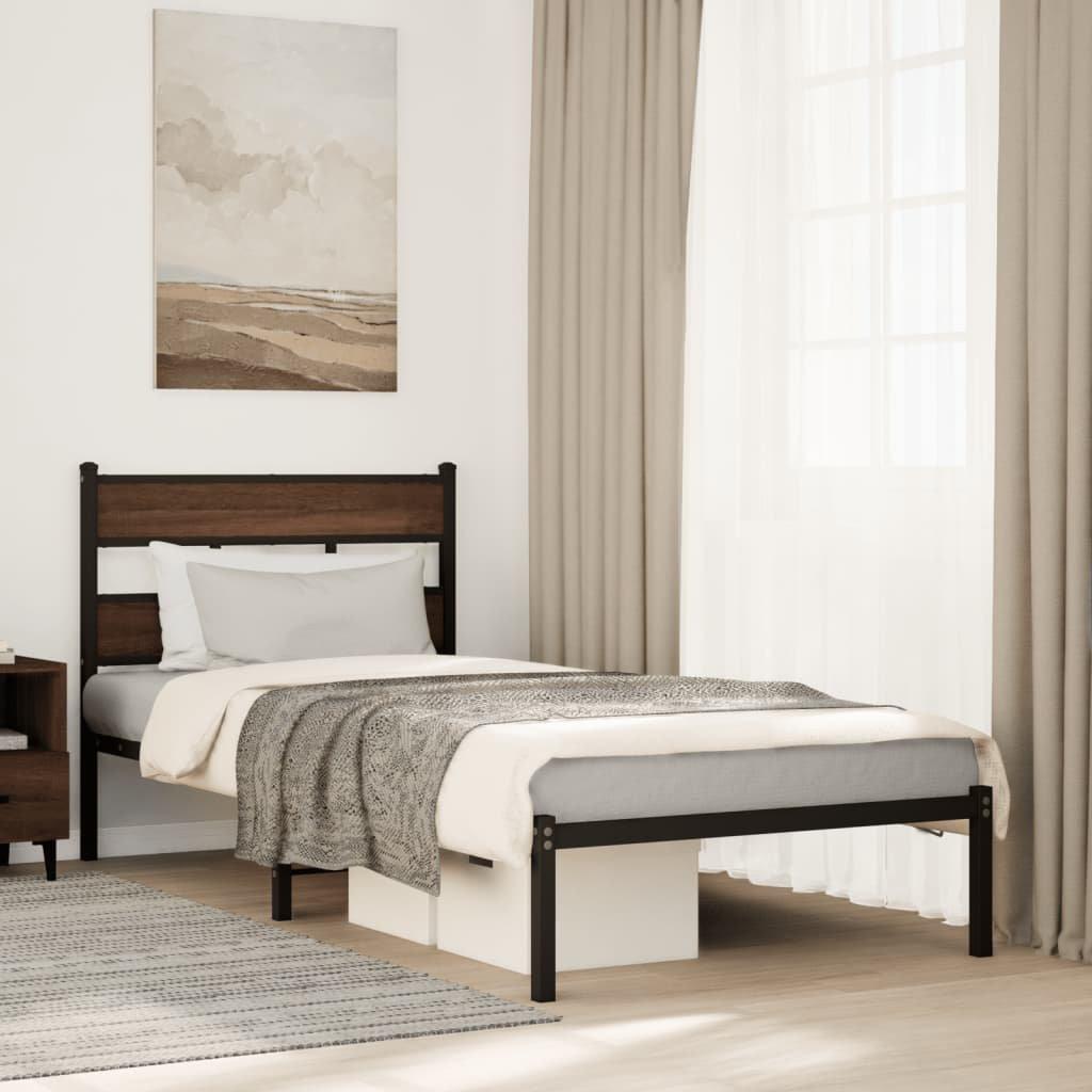 Vidaxl Bed Frame Without Mattress With Headboard 160X200 Cm Brown Oak European Single (90 x 200cm)