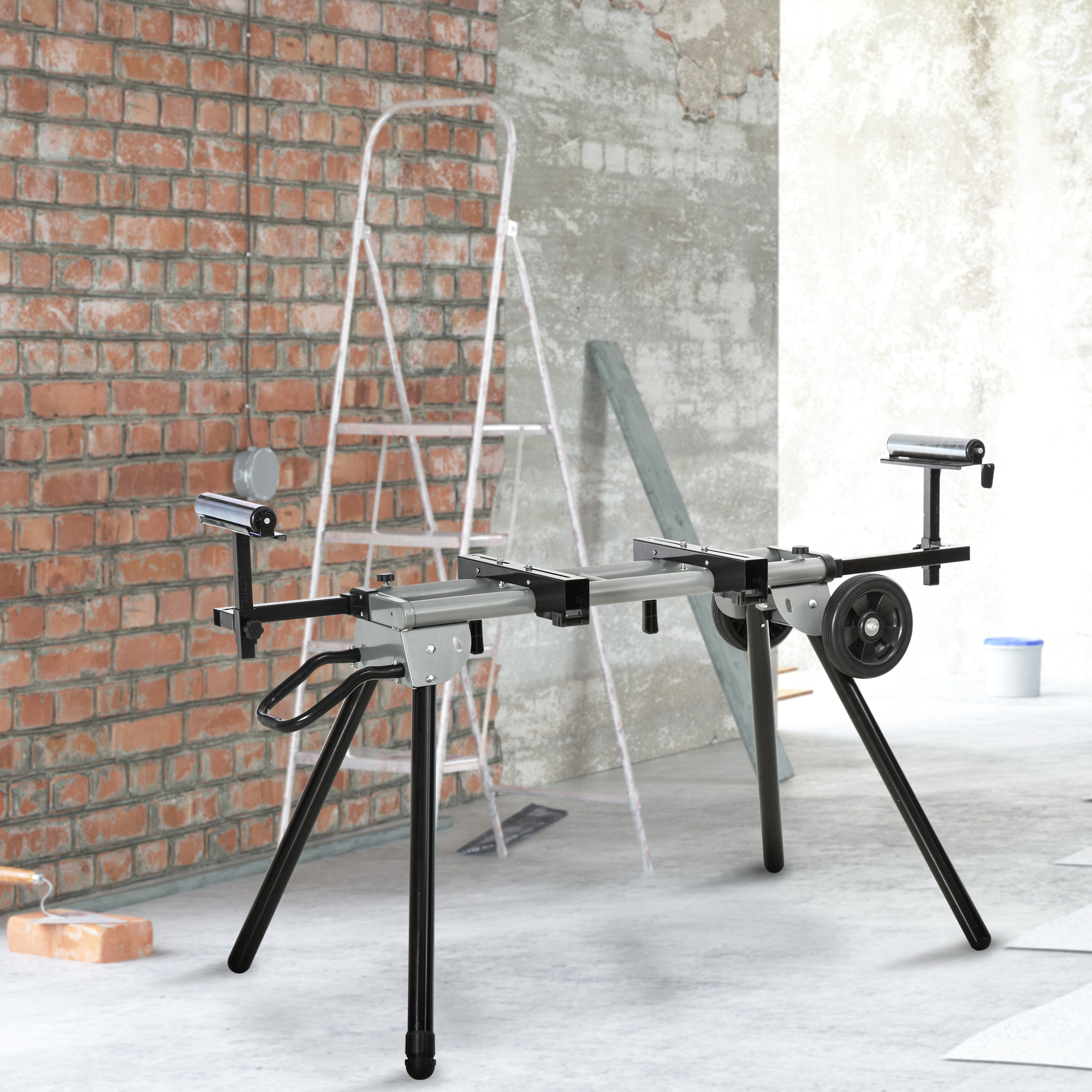 Durhand Cavalletto Supporto per Sega Troncatrice Universale Estensibile e Pieghevole, Capacità 150kg, Nero e Argento