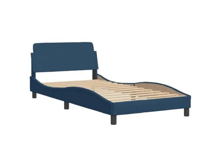 KTHLBRH Bettgestell mit Kopfteil Dover blau 100 x 200 cm Atmungsaktives Gewebe, robuste Beine, kompensierte Latten, gewelltes Design