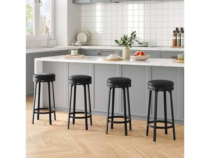 GarveeHome 4er-Set drehbare Barhocker – 78 cm hohe Thekenhocker aus PU-Leder, stabiles Metallgestell, modern-industrieller Stil, Fußstütze – für Kücheninsel, Home-Bar & Essbereich – Farbe: