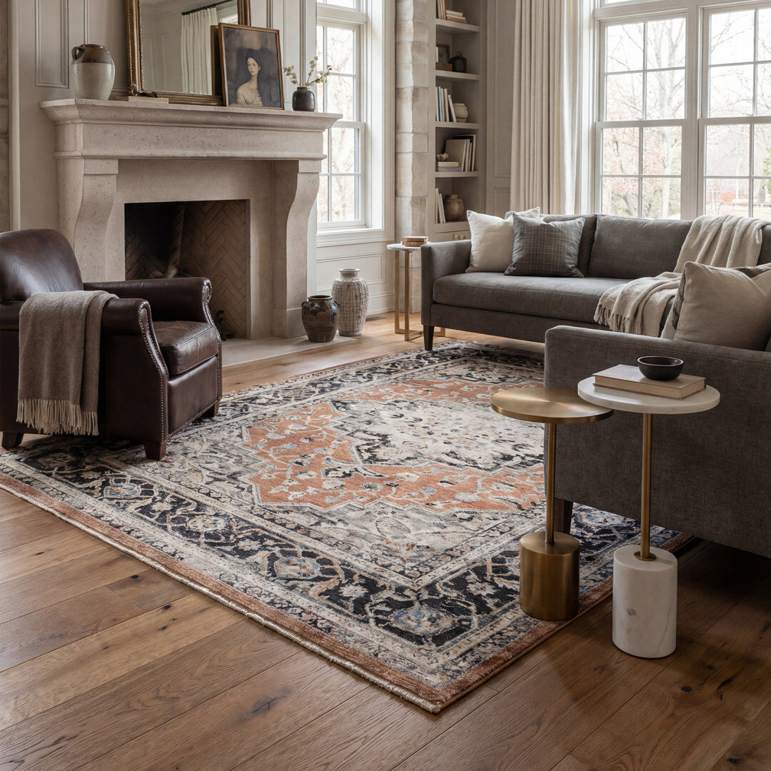 Latitude Vive Bentancourt Medallion Black/Terracotta Area Rug Orange Rectangle 160 x 240cm