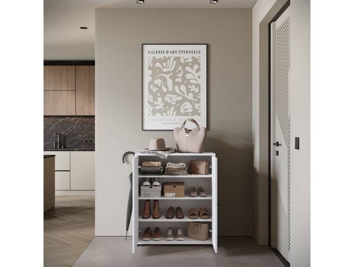 home24 Schoenenkast Bredlow 80cm wit/hoogglans wit