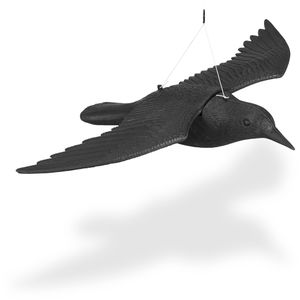 Relaxdays Vogelabwehr Krähe fliegend, Krähe aus Kunststoff, schwarz