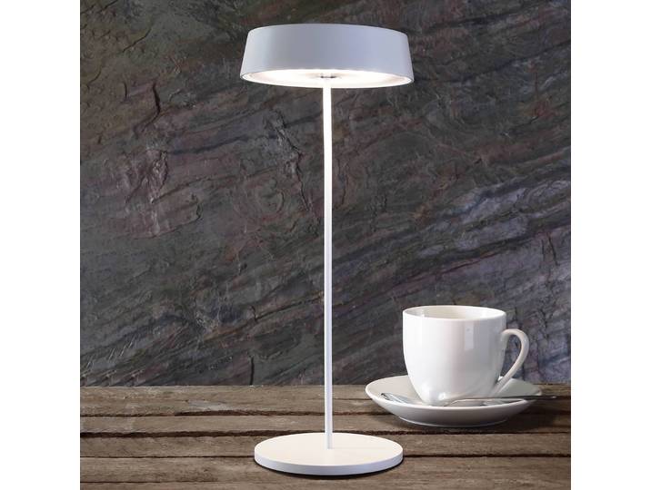 Deko-Light LED-Tischleuchte Miram mit Akku, dimmbar, weiß Miram, dimmbar, weiß / opal, für Wohn- / Esszimmer, Aluminium, Modern