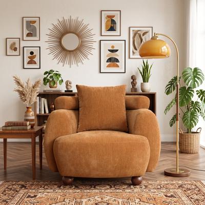 GREATPLANINC Chenille Fabric Accent Chair Barrel Chair with Pillow