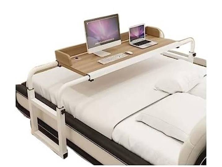 UMEXIDRA Überbetttisch aus MDF-Platte aus Aluminiumlegierung Rollschreibtisch mit feststellbaren Rollen for Arbeiten und Essen im Bett(A,A)