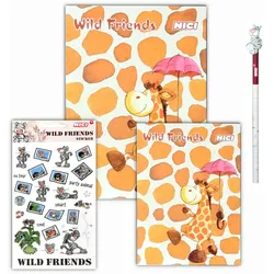 NICI - Wild Friends Schreibwaren-Set 4-teilig (2x Notizblöcke, Stift, Sticker)