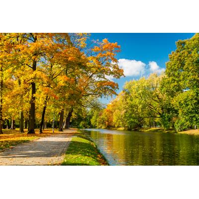 Fototapete PAPERMOON "River in Autumn Park", bunt, B:4m L:2,6m, Vlies, Tapeten