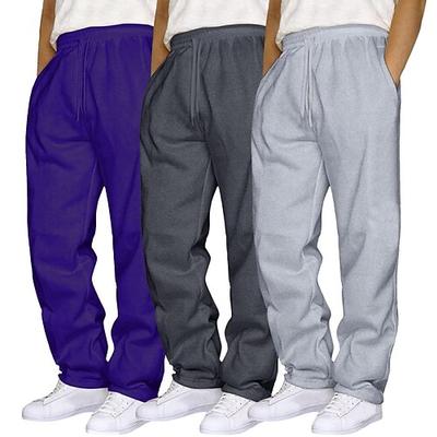 3-teiliges Herren-Jogginghose mit weitem Bein, Jogginghose mit offenem Beinabschluss, Kordelzug, elastischer Bund, Mehrfachpackung, einfarbig, atmungsaktiv, volle Länge, Sport, Outdoor, lässig,