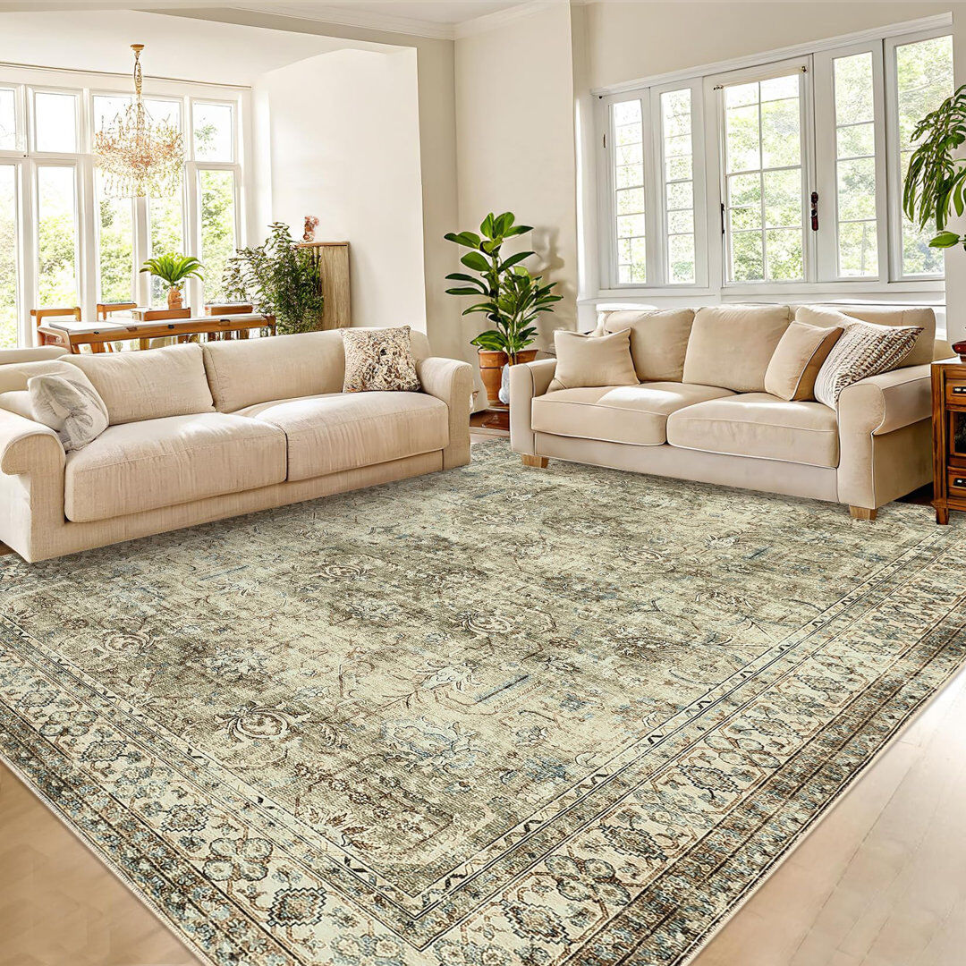 World Menagerie Floral Area Rug Green Rectangle 160 x 230 cm