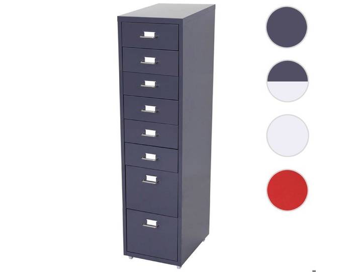 Caisson à roulettes Boston T851 placard à tiroirs en acier 109x28x44 cm 8 tiroirs ~ gris foncé