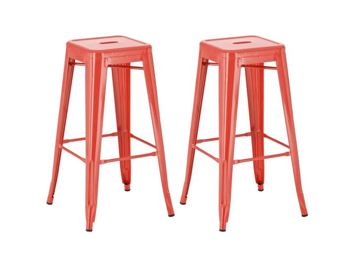 CLP Barhocker 2er Set Metall rot, Rot, 43x76x43 cm, Esszimmer, Barmöbel, Barhocker