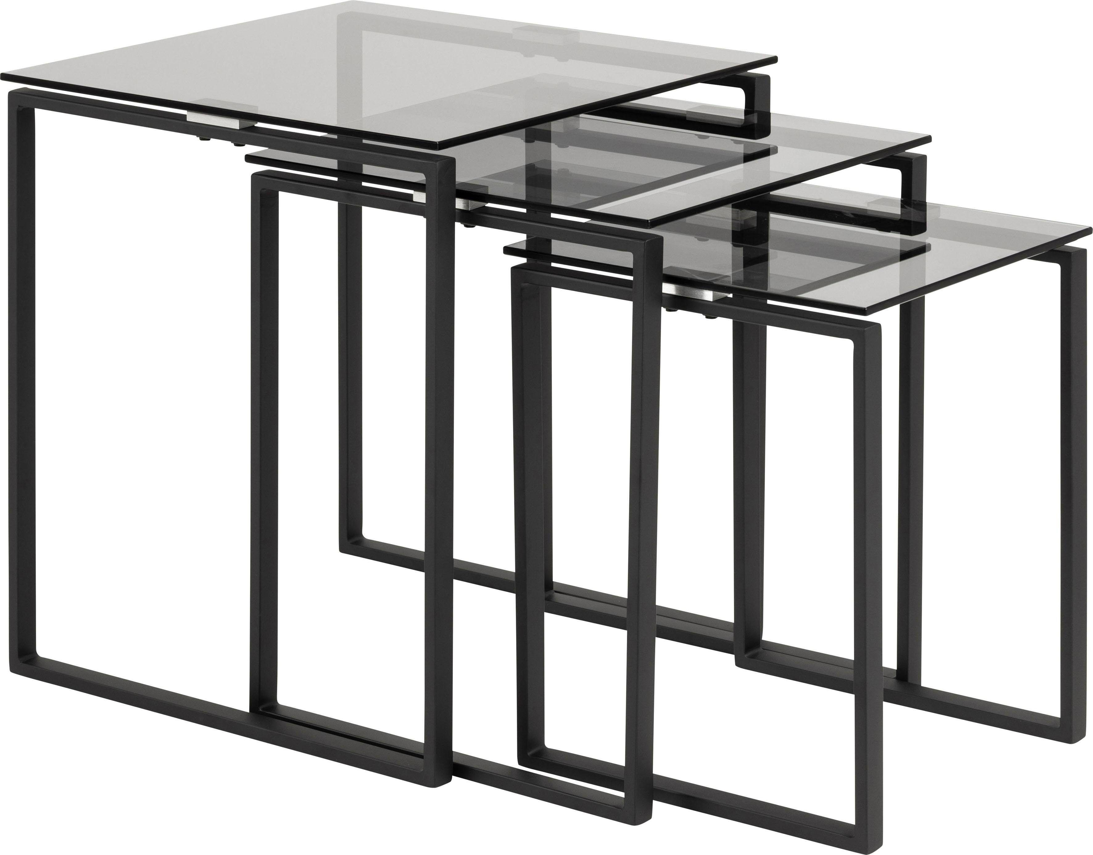 Satztisch ACTONA GROUP "Karolina", grau (rauch farbe, schwarz, rauch), B:50cm H:55cm T:50cm, Tische, Satztisch, mit einer Rauchglasplatten und einem schönen Metallgestell rauch farbe, schwarz, rauch B/H/T: 50cm x 55cm x 50cm