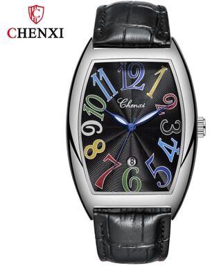 Fashion Sheath Luxury Business Leather Quartz Watch For Men sliver Black Black