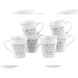 Caterado 6 Kaffeebecher FAKT im Set, Inhalt: 0,25 Liter aus weißem Porzellan mit braunem Druck Cafe Noir,