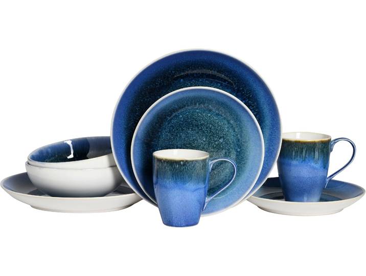Kombiservice CREATABLE Caldera , blau, 8 Stk., Steinzeug, Geschirr-Sets, Kombiservice, irisierende Glasur