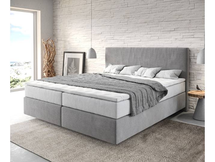 Boxspringbett Dream-Well 180x200 cm Mikrofaser Grau mit TFK Matratze und Visco Topper, Boxspringbetten