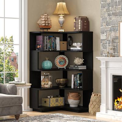 Rackcog Tall Zig-Zag Corner Bookshelves, 7-Tier Symmetrical Space-Saving Display Storage Shelving Unit