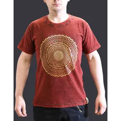 Nomad Sari Stonewashed Cotton T-Shirt – Mandala – Maroon – Small