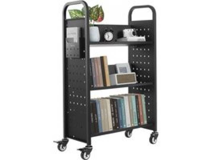 VEVOR Bücherwagen, 150 kg Tragkraft, Bibliothekswagen, 77 x 38 x 122 cm, einseitiges V-förmiges Bücherregal mit Doppelbremsrollen, Bücherregalwagen für Wohnzimmer, Büro, Schule, Schwarz
