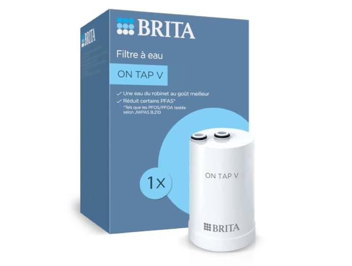 BRITA Pack de 1 filtre à eau ON TAP V pour système de filtration ON TAP Filtre de rechange original BRITA\, réduit* certains PFAS**\, des particules****** ≥ 60 µm\, le chlore