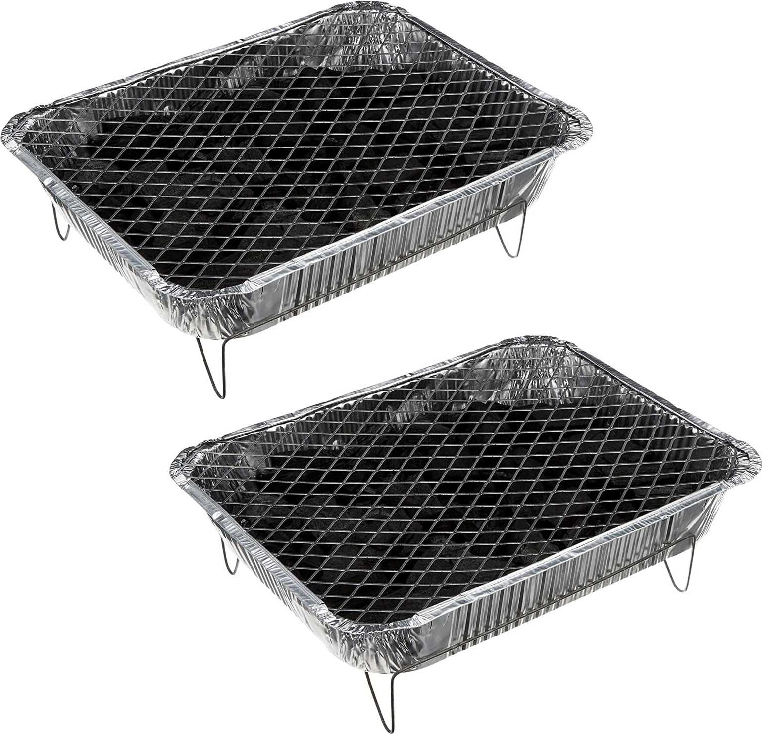 Landmann 2x Aluminium wegwerpbarbecue set inclusief houtskool en aanmaakblokjes voor tuin, terras of kamperen