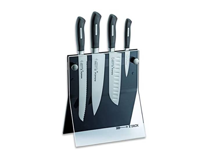 F. DICK Messerblock mit Messer, ActiveCut (Santoku, Kochmesser, Brotmesser, Officemesser, X30Cr13 Stahl, 54° HRC) 89072000