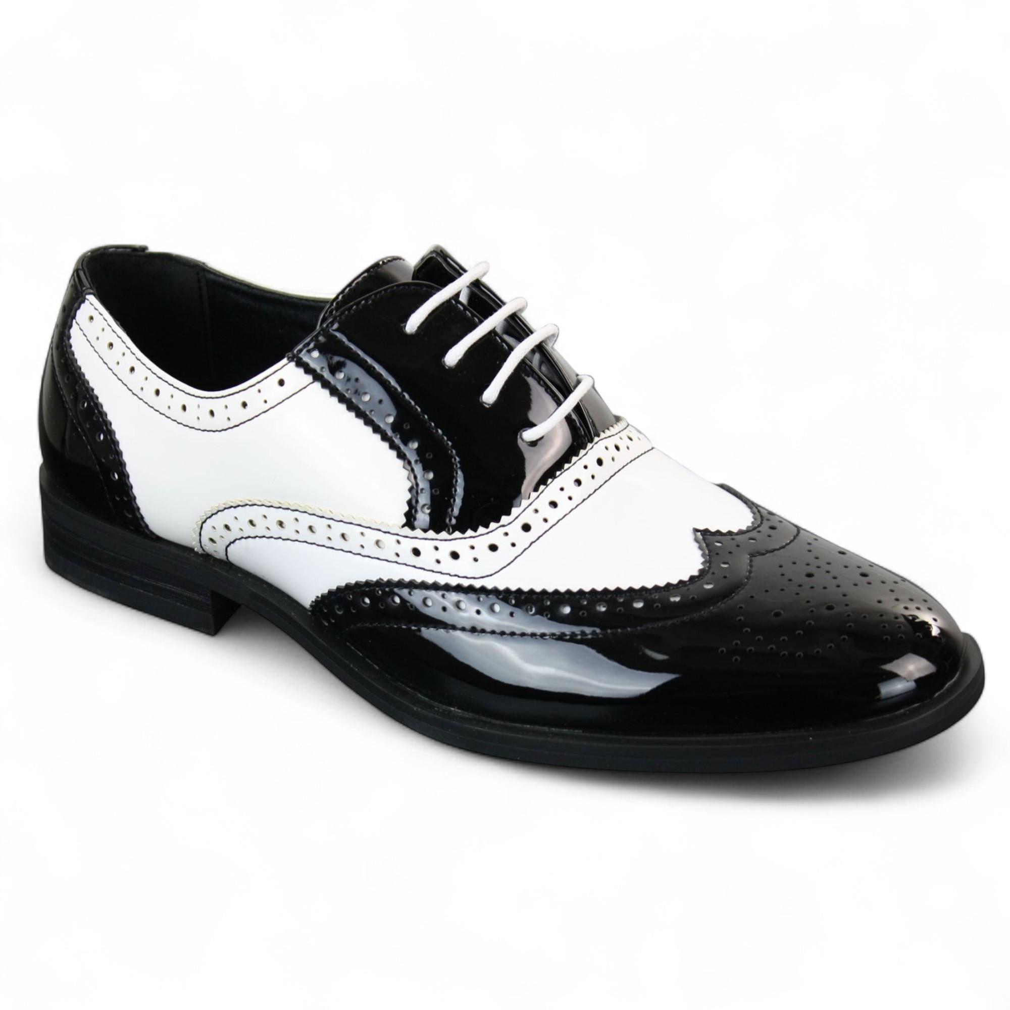 Infinity Leather Herren Lack-Brogues mit Schnürung, zweifarbig - Schwarz