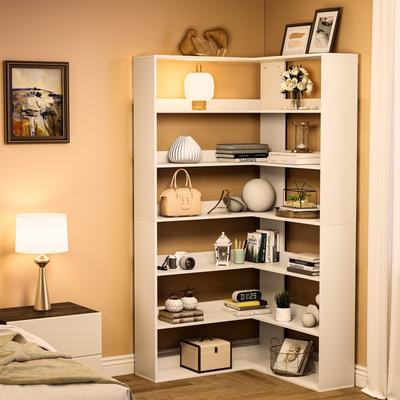 Garvee 71-Inch L-Shaped Corner Bookcase - 6-Tier Tall Shelf Display Rack