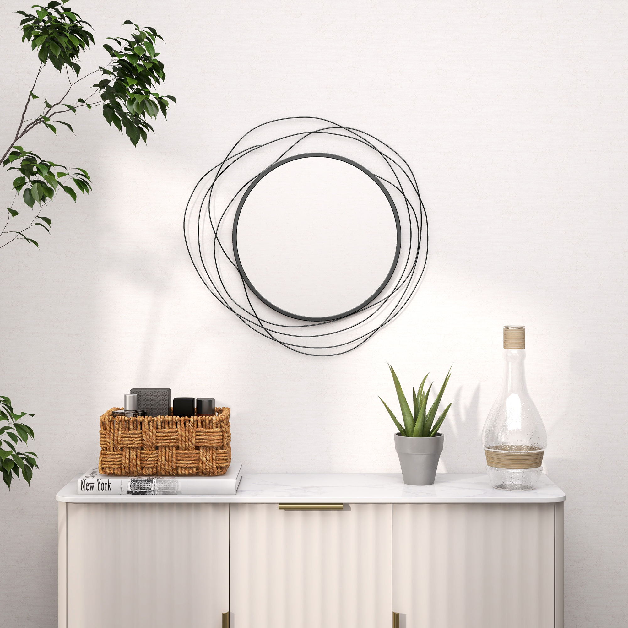 Homcom Specchio rotondo moderno a filo da parete in metallo, 65x1x65cm, Nero   Aosom Italy