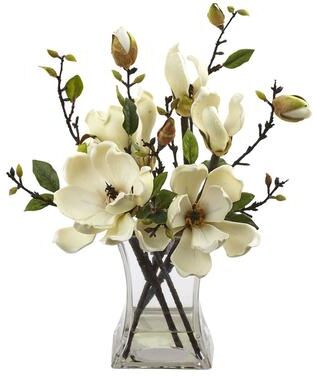 Nearly Natural Magnolia Arrangement w/Vase - Green